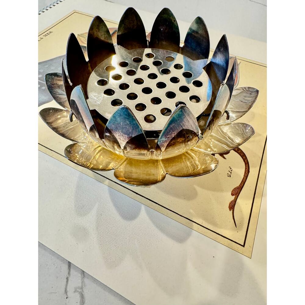 Vintage Italian Silverplate Lotus Flower Bowl with Removable Insert